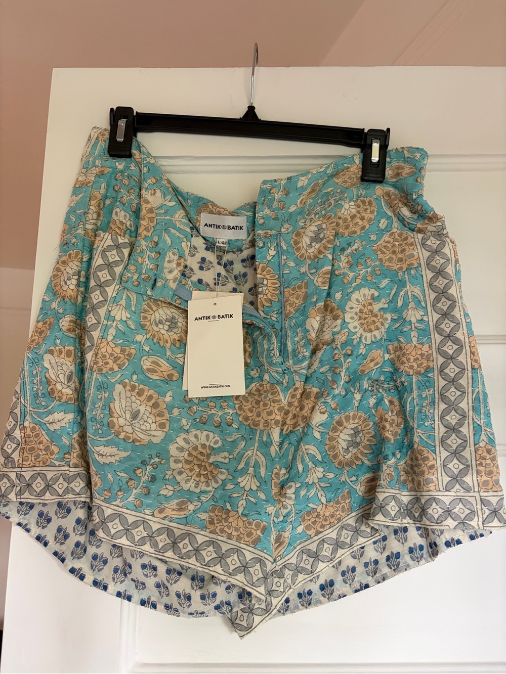 Antik Batik Turquoise and Beige Floral Cotton Shorts